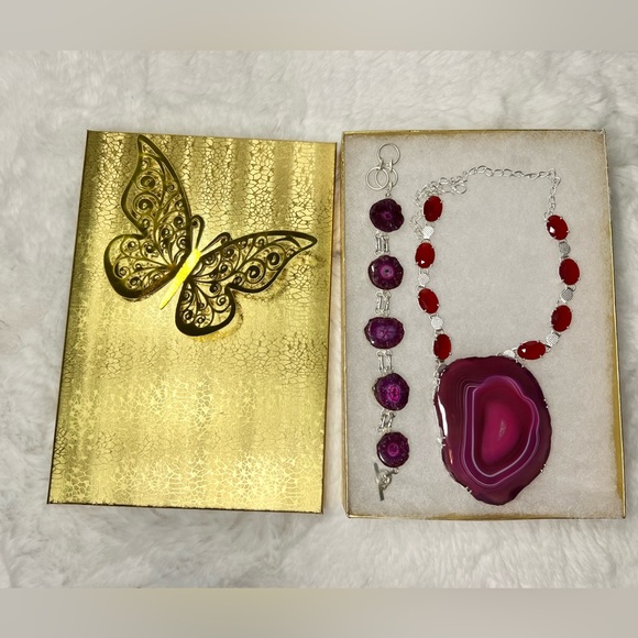 Pink Solar Quartz Garnet Large 925 Gemstone Necklace ONLY - Picture 10 of 13